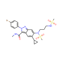 CNC(=O)c1c2cc(C3CC3)c(N(CCCNS(C)(=O)=O)S(C)(=O)=O)cc2nn1-c1ccc(Br)cc1 ZINC000096174173