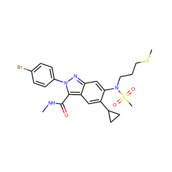 CNC(=O)c1c2cc(C3CC3)c(N(CCCSC)S(C)(=O)=O)cc2nn1-c1ccc(Br)cc1 ZINC000096174200