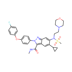 CNC(=O)c1c2cc(C3CC3)c(N(CCN3CCOCC3)S(C)(=O)=O)cc2nn1-c1ccc(Oc2ccc(F)cc2)cc1 ZINC000096174170