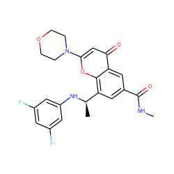 CNC(=O)c1cc([C@@H](C)Nc2cc(F)cc(F)c2)c2oc(N3CCOCC3)cc(=O)c2c1 ZINC000116734759