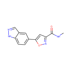 CNC(=O)c1cc(-c2ccc3[nH]ncc3c2)on1 ZINC000066103772