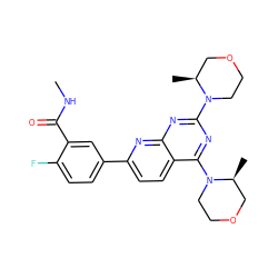 CNC(=O)c1cc(-c2ccc3c(N4CCOC[C@@H]4C)nc(N4CCOC[C@@H]4C)nc3n2)ccc1F ZINC000139411022