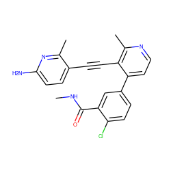 CNC(=O)c1cc(-c2ccnc(C)c2C#Cc2ccc(N)nc2C)ccc1Cl ZINC000202384497