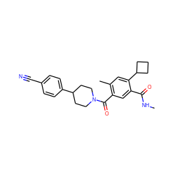 CNC(=O)c1cc(C(=O)N2CCC(c3ccc(C#N)cc3)CC2)c(C)cc1C1CCC1 ZINC000150031958