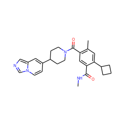 CNC(=O)c1cc(C(=O)N2CCC(c3ccn4cncc4c3)CC2)c(C)cc1C1CCC1 ZINC000220779505