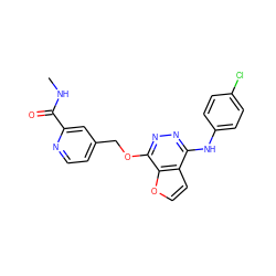 CNC(=O)c1cc(COc2nnc(Nc3ccc(Cl)cc3)c3ccoc23)ccn1 ZINC000000590964