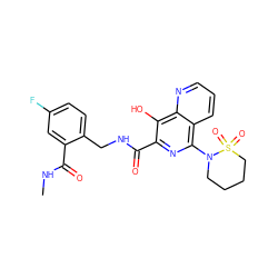 CNC(=O)c1cc(F)ccc1CNC(=O)c1nc(N2CCCCS2(=O)=O)c2cccnc2c1O ZINC000003925337