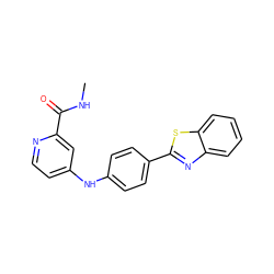 CNC(=O)c1cc(Nc2ccc(-c3nc4ccccc4s3)cc2)ccn1 ZINC000040866956