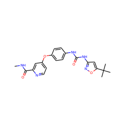 CNC(=O)c1cc(Oc2ccc(NC(=O)Nc3cc(C(C)(C)C)on3)cc2)ccn1 ZINC000013589519