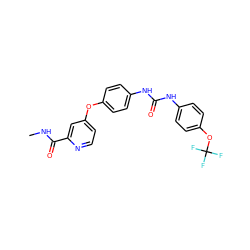 CNC(=O)c1cc(Oc2ccc(NC(=O)Nc3ccc(OC(F)(F)F)cc3)cc2)ccn1 ZINC000096272356