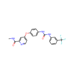 CNC(=O)c1cc(Oc2ccc(NC(=O)Nc3cccc(C(F)(F)F)c3)cc2)ccn1 ZINC000063298382