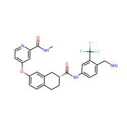 CNC(=O)c1cc(Oc2ccc3c(c2)C[C@H](C(=O)Nc2ccc(CN)c(C(F)(F)F)c2)CC3)ccn1 ZINC000066128433