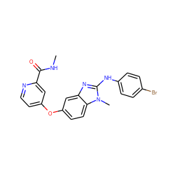 CNC(=O)c1cc(Oc2ccc3c(c2)nc(Nc2ccc(Br)cc2)n3C)ccn1 ZINC000038389772