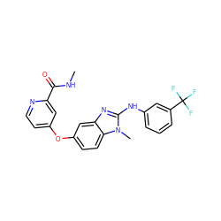 CNC(=O)c1cc(Oc2ccc3c(c2)nc(Nc2cccc(C(F)(F)F)c2)n3C)ccn1 ZINC000040395392