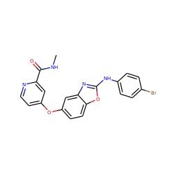 CNC(=O)c1cc(Oc2ccc3oc(Nc4ccc(Br)cc4)nc3c2)ccn1 ZINC000071333116