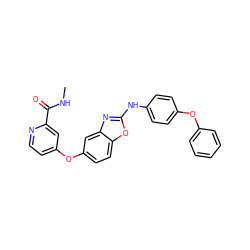 CNC(=O)c1cc(Oc2ccc3oc(Nc4ccc(Oc5ccccc5)cc4)nc3c2)ccn1 ZINC000071411382