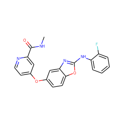 CNC(=O)c1cc(Oc2ccc3oc(Nc4ccccc4F)nc3c2)ccn1 ZINC000071333415