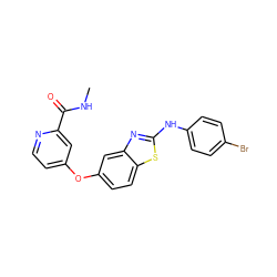 CNC(=O)c1cc(Oc2ccc3sc(Nc4ccc(Br)cc4)nc3c2)ccn1 ZINC000071340259