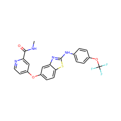 CNC(=O)c1cc(Oc2ccc3sc(Nc4ccc(OC(F)(F)F)cc4)nc3c2)ccn1 ZINC000071340402