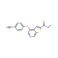 CNC(=O)c1cc2c(Oc3ccc(C#N)cc3)cncc2s1 ZINC000013864404