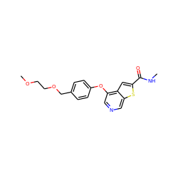 CNC(=O)c1cc2c(Oc3ccc(COCCOC)cc3)cncc2s1 ZINC000013864451