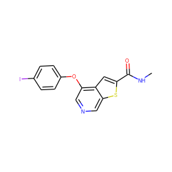 CNC(=O)c1cc2c(Oc3ccc(I)cc3)cncc2s1 ZINC000036418086