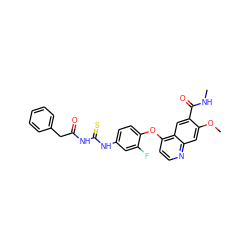 CNC(=O)c1cc2c(Oc3ccc(NC(=S)NC(=O)Cc4ccccc4)cc3F)ccnc2cc1OC ZINC000115306389