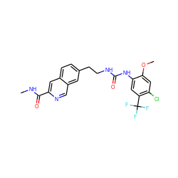 CNC(=O)c1cc2ccc(CCNC(=O)Nc3cc(C(F)(F)F)c(Cl)cc3OC)cc2cn1 ZINC000034443772