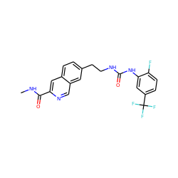 CNC(=O)c1cc2ccc(CCNC(=O)Nc3cc(C(F)(F)F)ccc3F)cc2cn1 ZINC000071329230