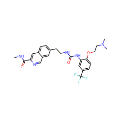 CNC(=O)c1cc2ccc(CCNC(=O)Nc3cc(C(F)(F)F)ccc3OCCN(C)C)cc2cn1 ZINC000071296939