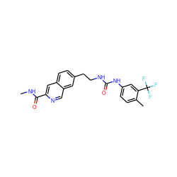 CNC(=O)c1cc2ccc(CCNC(=O)Nc3ccc(C)c(C(F)(F)F)c3)cc2cn1 ZINC000071318626