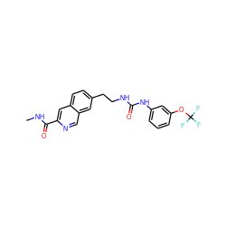 CNC(=O)c1cc2ccc(CCNC(=O)Nc3cccc(OC(F)(F)F)c3)cc2cn1 ZINC000036410214