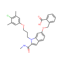 CNC(=O)c1cc2ccc(OCc3ccccc3C(=O)O)cc2n1CCCOc1cc(C)c(Cl)c(C)c1 ZINC001772627602