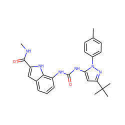 CNC(=O)c1cc2cccc(NC(=O)Nc3cc(C(C)(C)C)nn3-c3ccc(C)cc3)c2[nH]1 ZINC000095562913