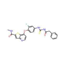 CNC(=O)c1cc2nccc(Oc3ccc(NC(=S)NC(=O)Cc4ccccc4)cc3F)c2s1 ZINC000029042562