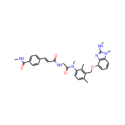 CNC(=O)c1ccc(/C=C/C(=O)NCC(=O)N(C)c2ccc(C)c(COc3cccc4c3nc(NC)n4C)c2C)cc1 ZINC000029394825