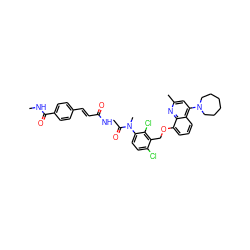 CNC(=O)c1ccc(/C=C/C(=O)NCC(=O)N(C)c2ccc(Cl)c(COc3cccc4c(N5CCCCCC5)cc(C)nc34)c2Cl)cc1 ZINC000026579761