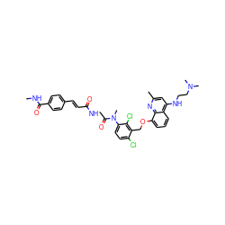 CNC(=O)c1ccc(/C=C/C(=O)NCC(=O)N(C)c2ccc(Cl)c(COc3cccc4c(NCCN(C)C)cc(C)nc34)c2Cl)cc1 ZINC000026640766