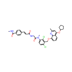 CNC(=O)c1ccc(/C=C/C(=O)NCC(=O)N(C)c2ccc(Cl)c(COc3cccc4c(OC5CCCC5)cc(C)nc34)c2Cl)cc1 ZINC000026723588