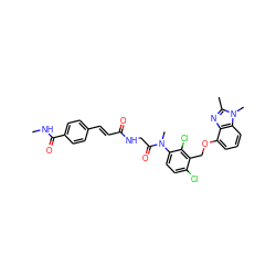 CNC(=O)c1ccc(/C=C/C(=O)NCC(=O)N(C)c2ccc(Cl)c(COc3cccc4c3nc(C)n4C)c2Cl)cc1 ZINC000029345087