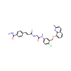 CNC(=O)c1ccc(/C=C/C(=O)NCC(=O)N(C)c2ccc(Cl)c(COc3cccc4ccc(C)nc34)c2)cc1 ZINC000001544467