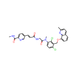 CNC(=O)c1ccc(/C=C/C(=O)NCC(=O)N(C)c2ccc(Cl)c(COc3cccc4ccc(C)nc34)c2Cl)cn1 ZINC000027406299