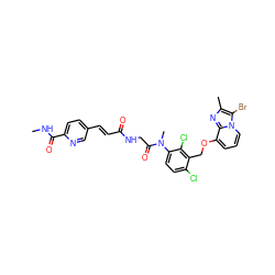 CNC(=O)c1ccc(/C=C/C(=O)NCC(=O)N(C)c2ccc(Cl)c(COc3cccn4c(Br)c(C)nc34)c2Cl)cn1 ZINC000027406295