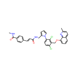 CNC(=O)c1ccc(/C=C/C(=O)NCc2cccn2-c2ccc(Cl)c(COc3cccc4ccc(C)nc34)c2Cl)cc1 ZINC000027523424