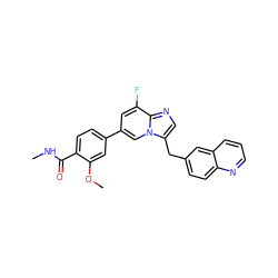 CNC(=O)c1ccc(-c2cc(F)c3ncc(Cc4ccc5ncccc5c4)n3c2)cc1OC ZINC000473126420