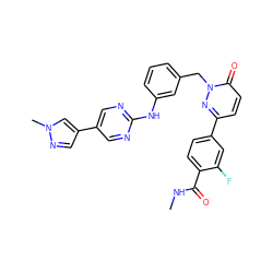 CNC(=O)c1ccc(-c2ccc(=O)n(Cc3cccc(Nc4ncc(-c5cnn(C)c5)cn4)c3)n2)cc1F ZINC000653697804