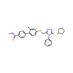 CNC(=O)c1ccc(-c2ccc(OCc3nnc(SC4CCCC4)n3-c3cccnc3)cc2C)cc1 ZINC000095594134