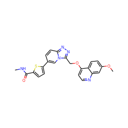 CNC(=O)c1ccc(-c2ccc3nnc(COc4ccnc5cc(OC)ccc45)n3c2)s1 ZINC000139930819