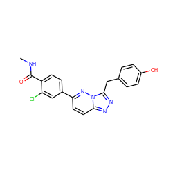 CNC(=O)c1ccc(-c2ccc3nnc(Cc4ccc(O)cc4)n3n2)cc1Cl ZINC000040430425