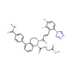 CNC(=O)c1ccc(-c2cccc3c2CCN(C(=O)/C=C/c2c(-n4cnnn4)ccc(Cl)c2F)[C@@H]3C(=O)NCC(=O)OC)cc1 ZINC000473220530